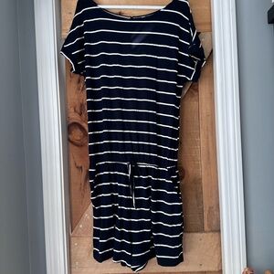 Navy and White Striped romper